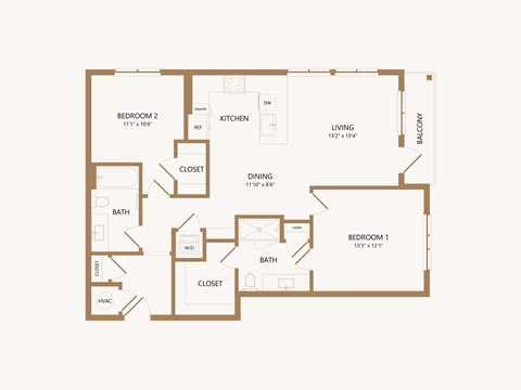 Floor plan for 2 beds, 2 baths, 1082 sqft